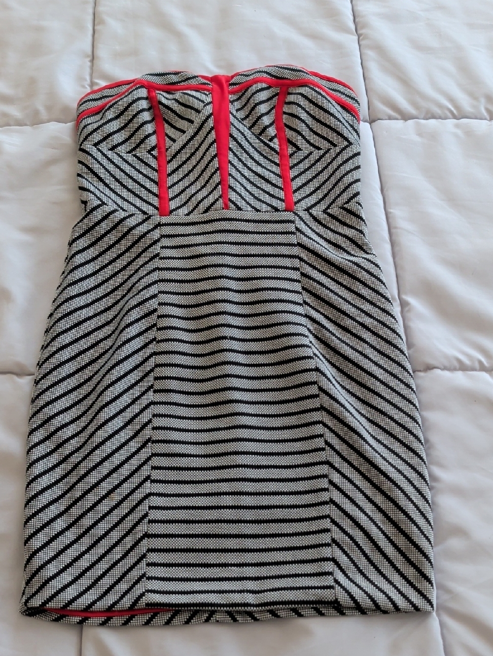 Ark & Co Black and White Stripe Dress with Red Lining